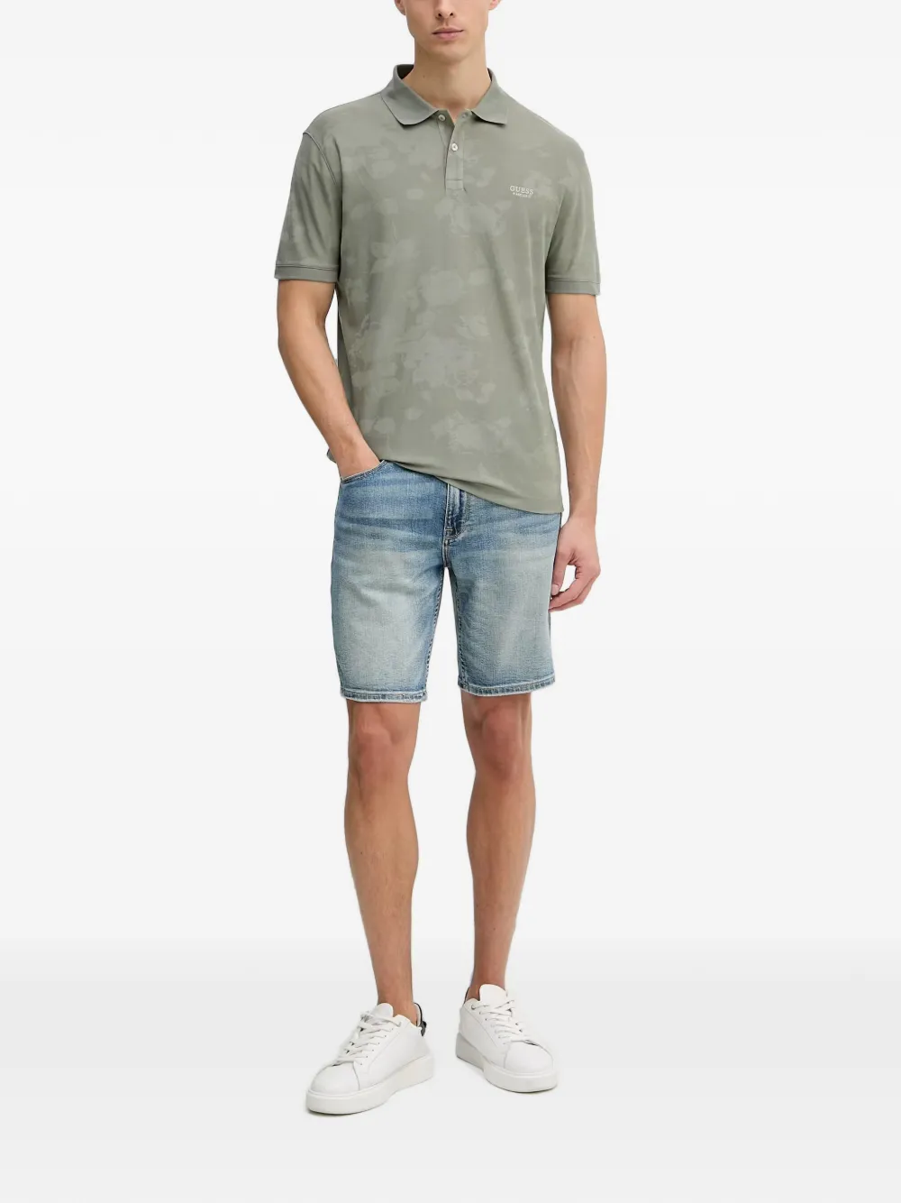 GUESS USA floral-print polo shirt Groen