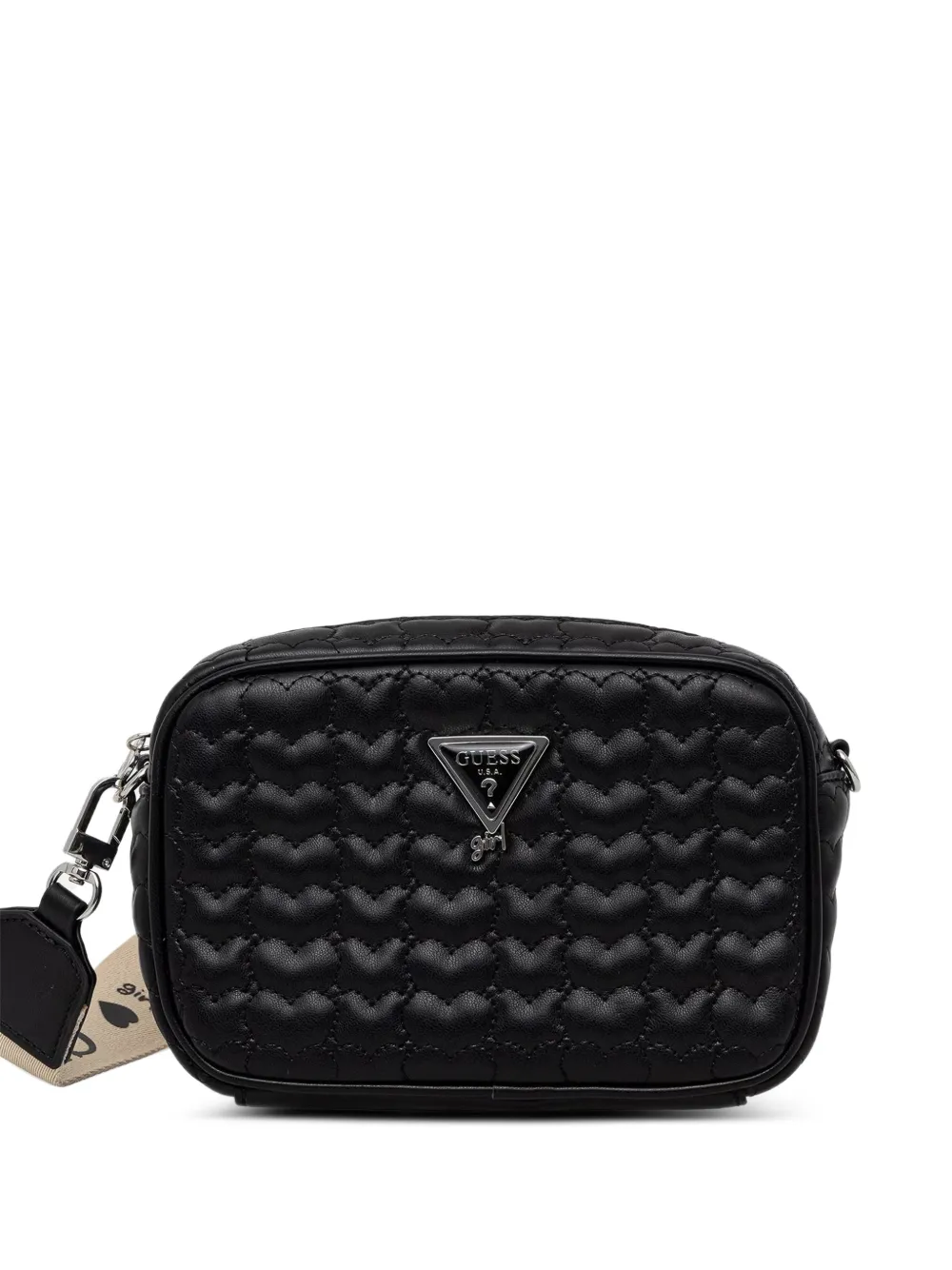 guess kids heart-quilted cross body bag - Nero