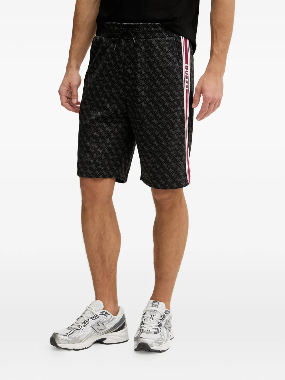 GUESS USA monogram-print side-stripe shorts - Nero