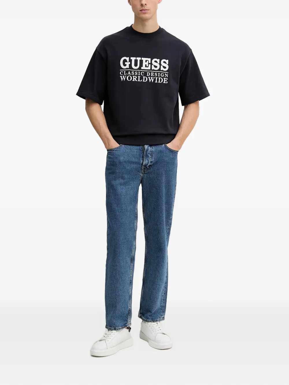 GUESS USA T-shirt met geborduurd logo Zwart