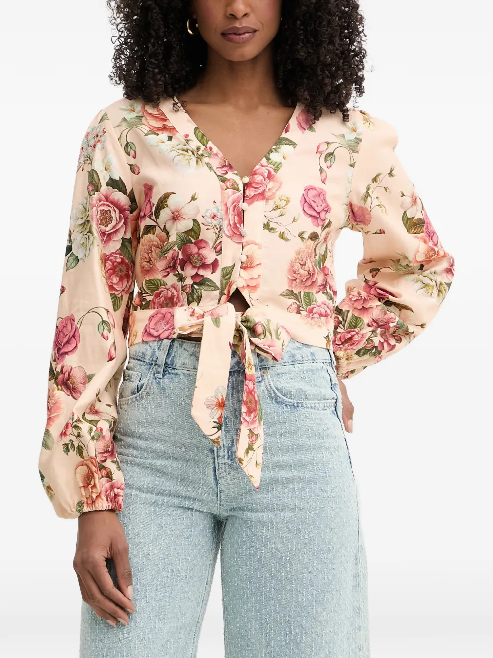 GUESS USA floral-print tie-waist blouse - Rosa