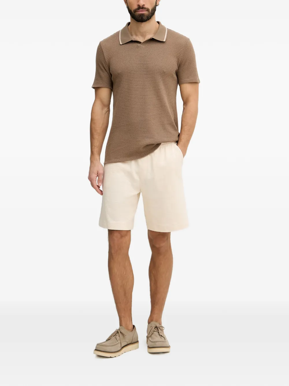 GUESS USA Daryl opengebreid T-shirt met polokraag Bruin
