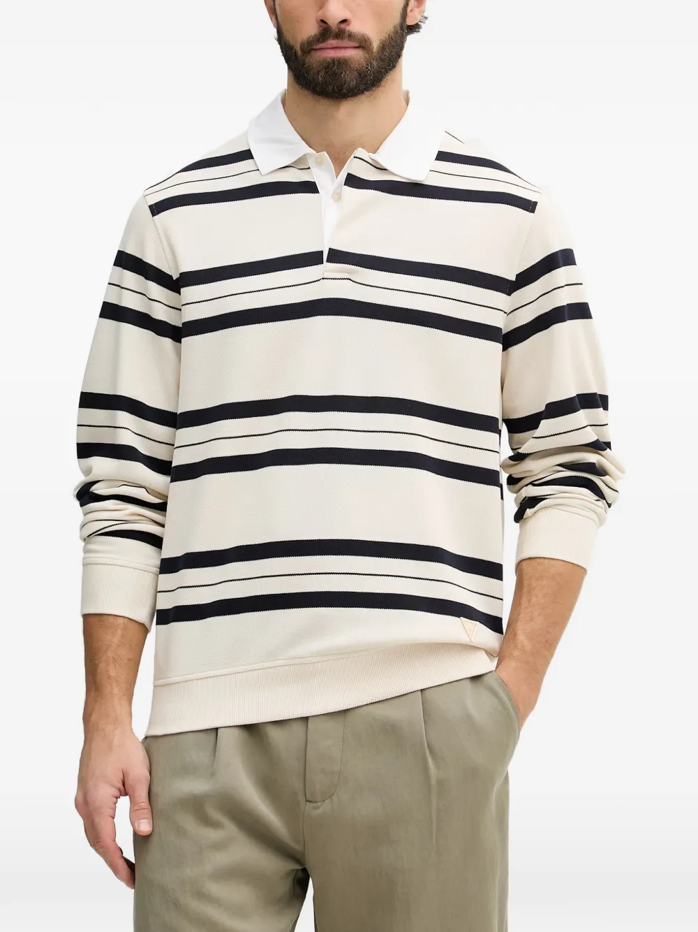 GUESS USA striped long-sleeve polo-collar sweater - Toni neutri