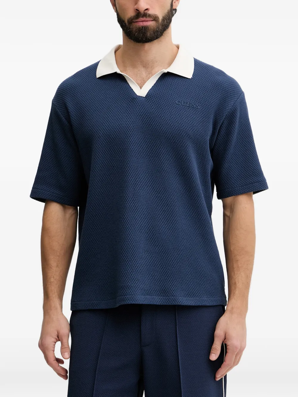 GUESS USA logo-appliqué waffle-knit polo shirt - Blu