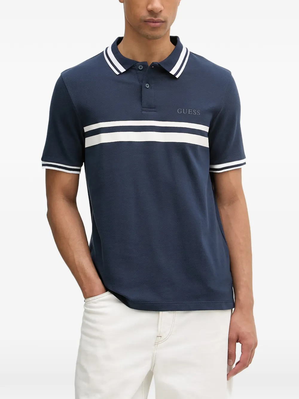 GUESS USA striped-detail polo shirt - Blu