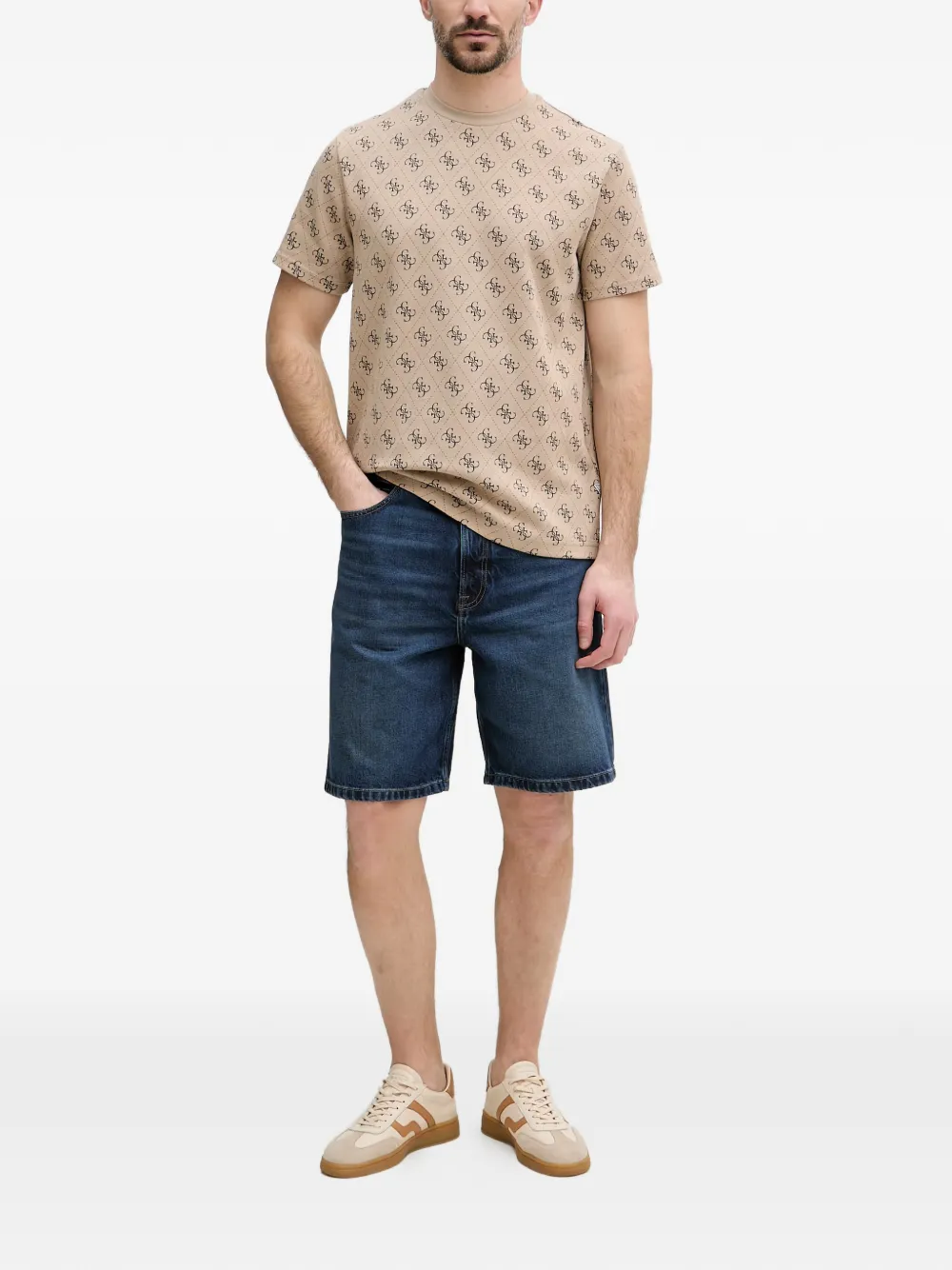 GUESS USA T-shirt met monogramprint Beige