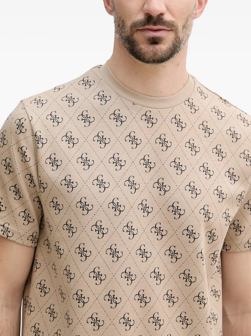 GUESS USA T-shirt met monogramprint Beige