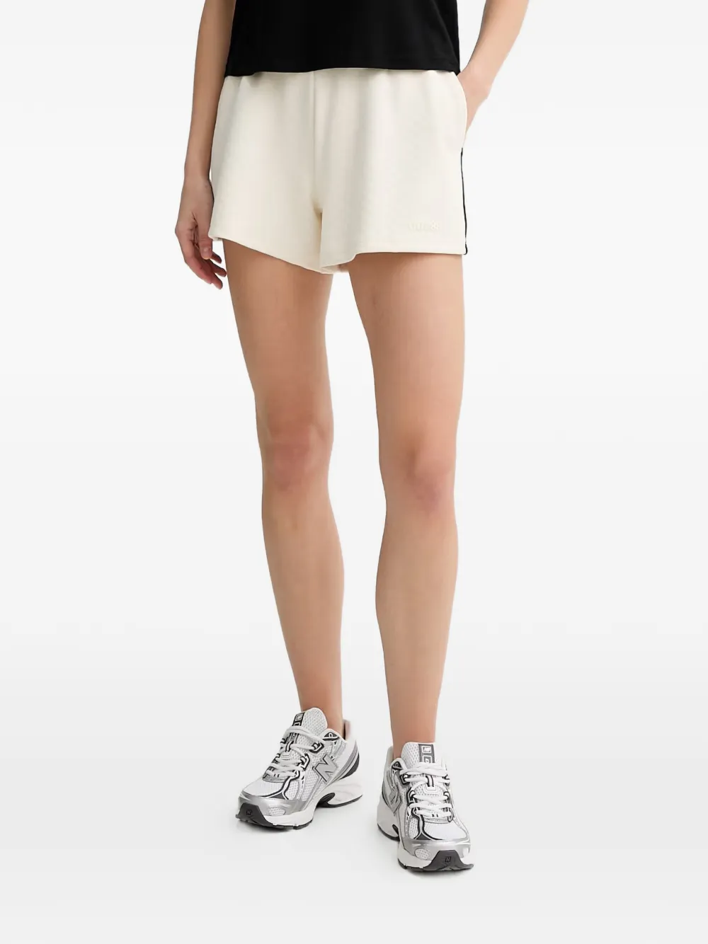 GUESS USA logo-embroidered side-stripe shorts - Neutrals