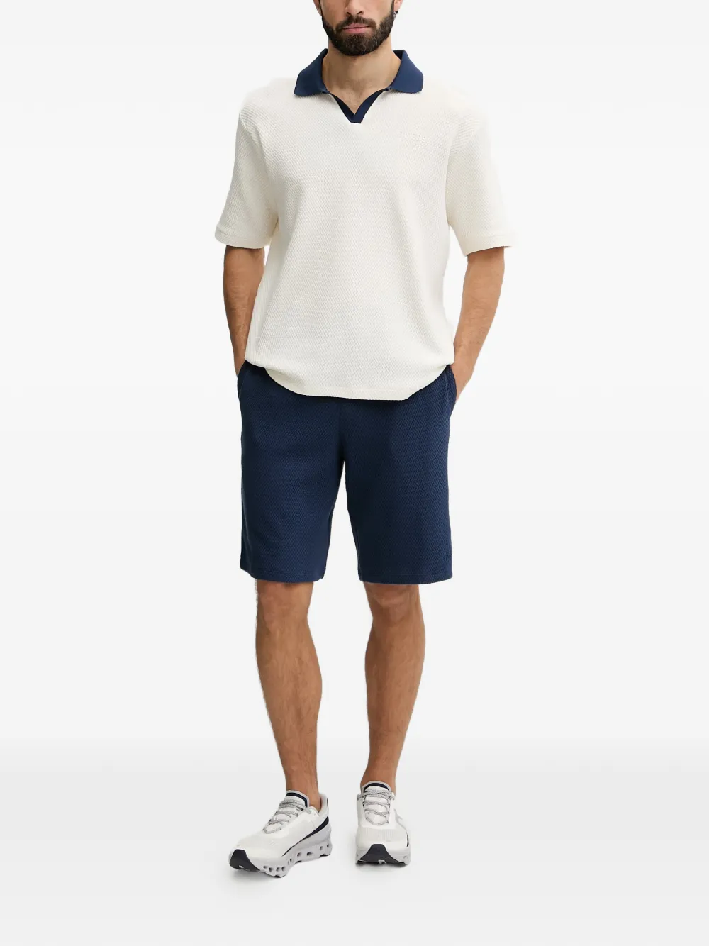 GUESS USA Wafelgebreide shorts met trekkoordtaille Blauw