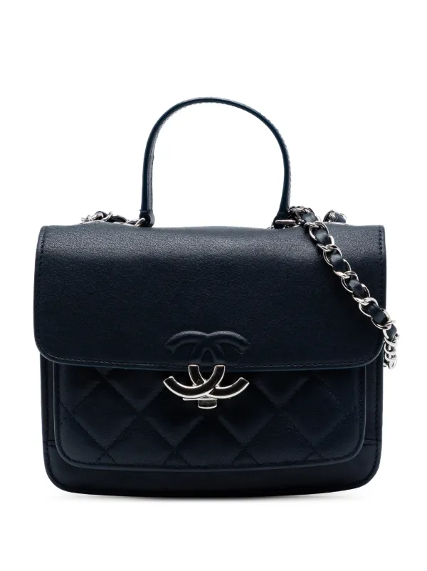 Chanel Pre-owned 2018 Small Quilted Goatskin CC Box Flap Shoulder Bag in Blue