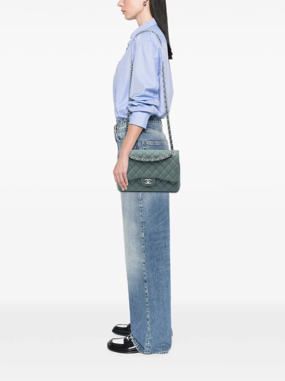  Chanel Pre-owned Bolso De Hombro Classic Double Flap Oversize De Piel Caviar Tornasolada 2012-2013 - Azul 