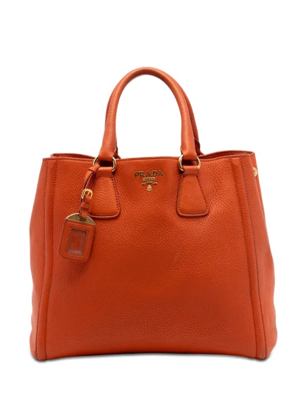 Prada Pre-owned 2010-2026 Vitello Daino Open Convertible Tote Satchel in Orange