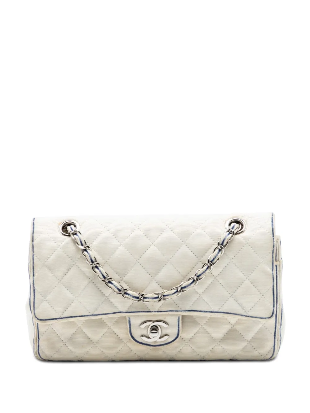 CHANEL Pre-Owned 2014 Medium Classic Printed Grosgrain Double Flap shoulder bag - Bianco