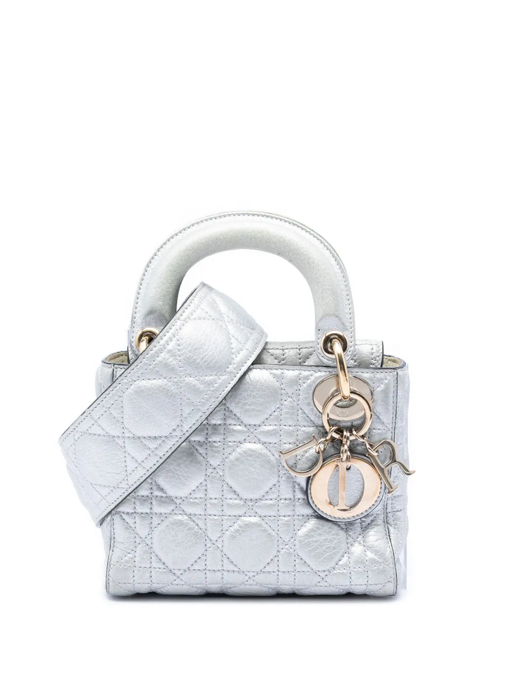 Christian Dior Pre-Owned 2017 Mini Metallic Calfskin Cannage Supple Lady Dior satchel - Argento