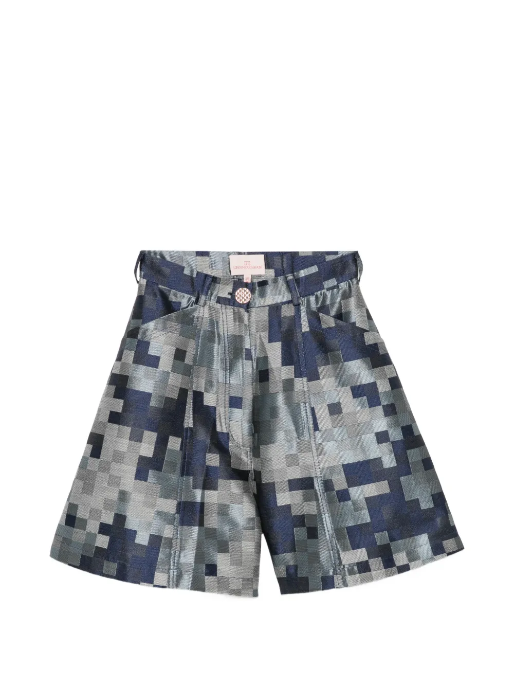Leen Mougrhabi Leah geometric-pattern pleated shorts - Blue