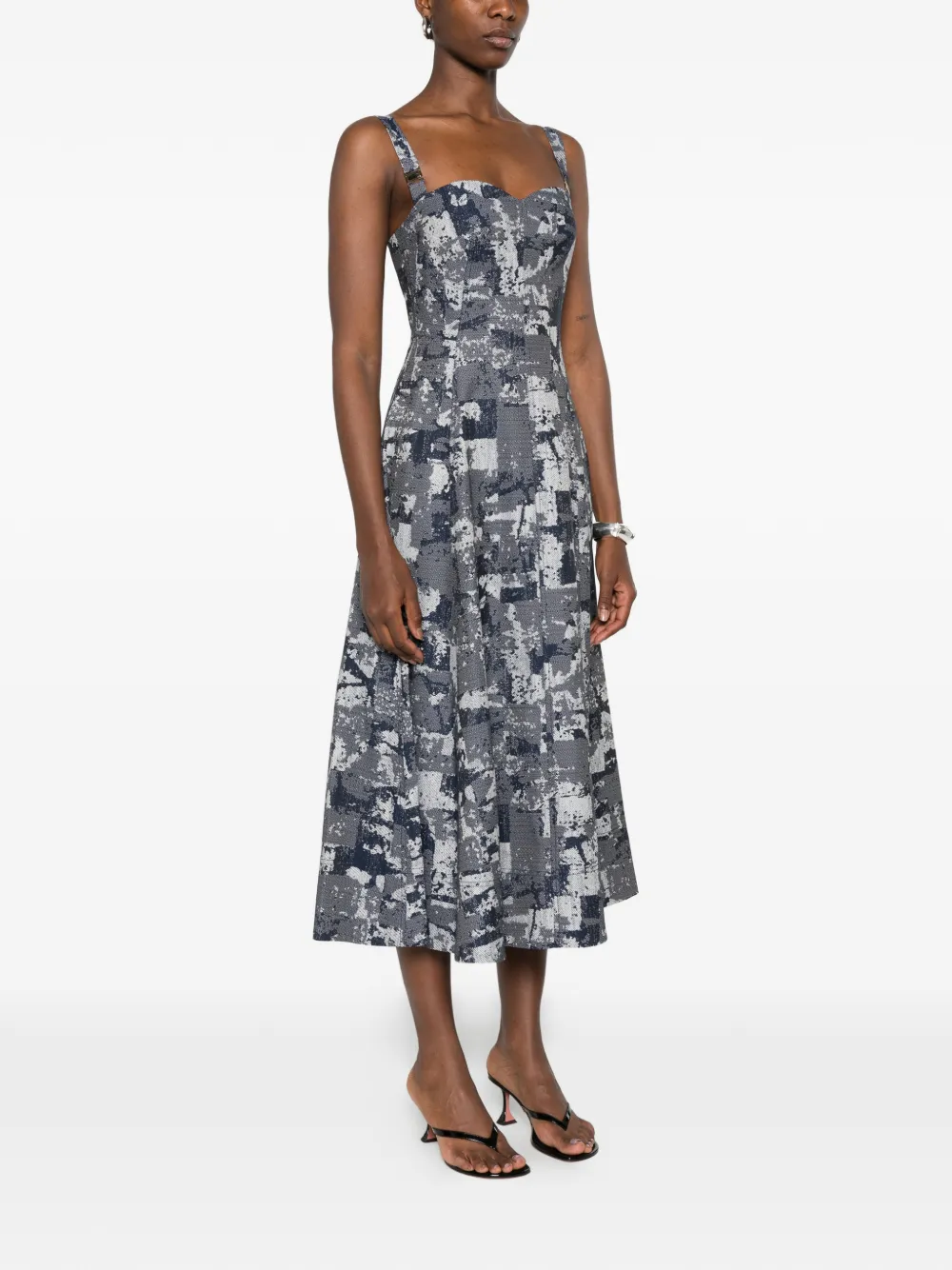 Leen Moughrabi Grace A-lijn midi-jurk met sweetheart hals Blauw