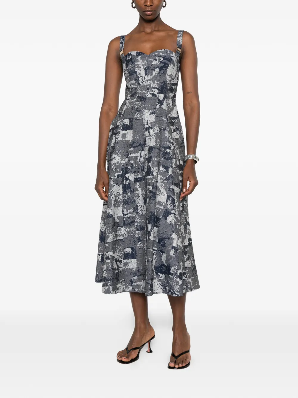Leen Moughrabi Grace A-lijn midi-jurk met sweetheart hals Blauw