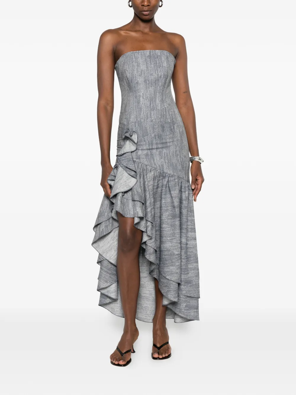 Leen Moughrabi Sophia asymmetrische jurk met ruches Blauw