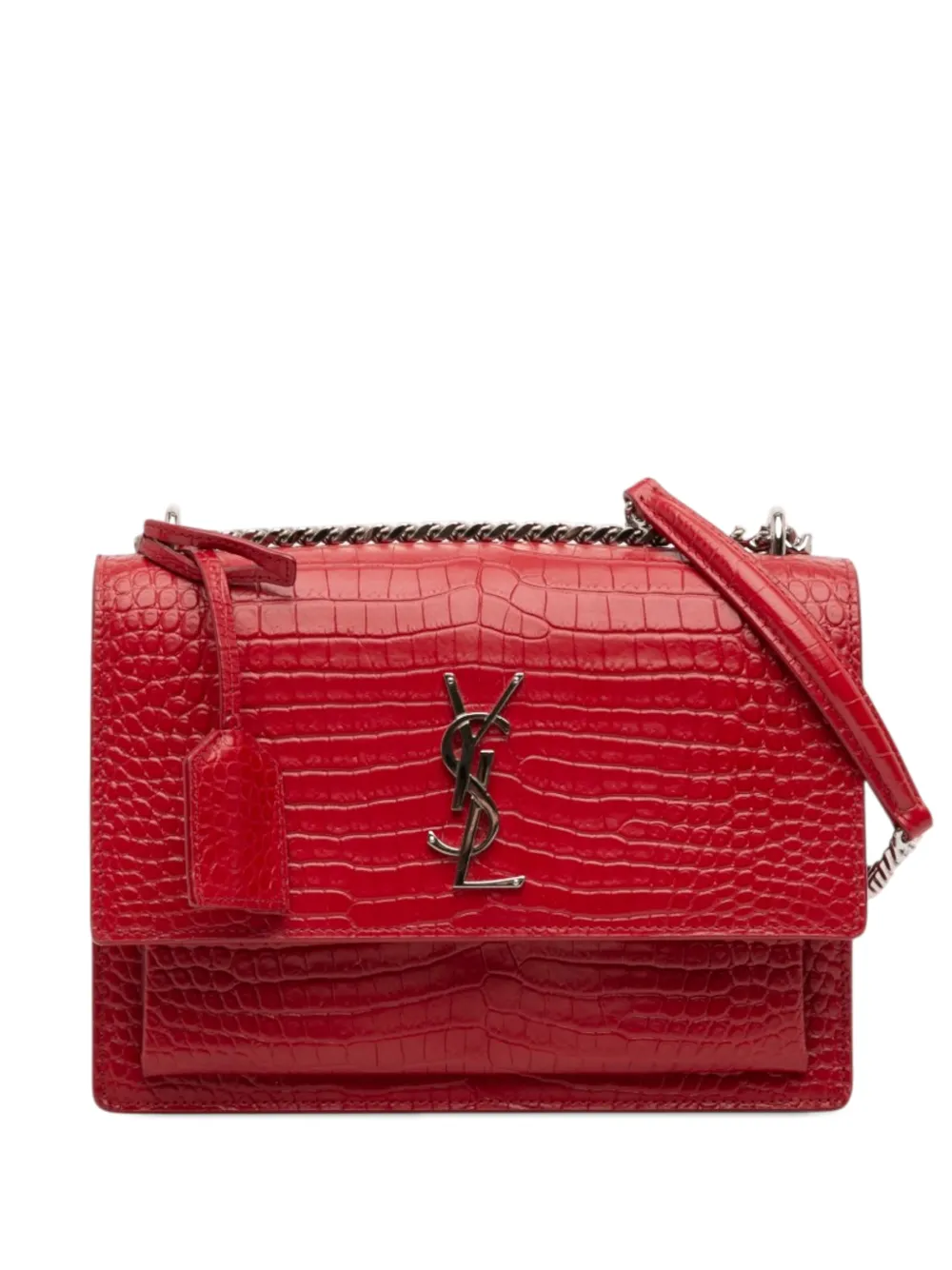 Saint Laurent Pre-Owned 2018 Medium Croc Embossed Leather Monogram Sunset crossbody bag - Rosso