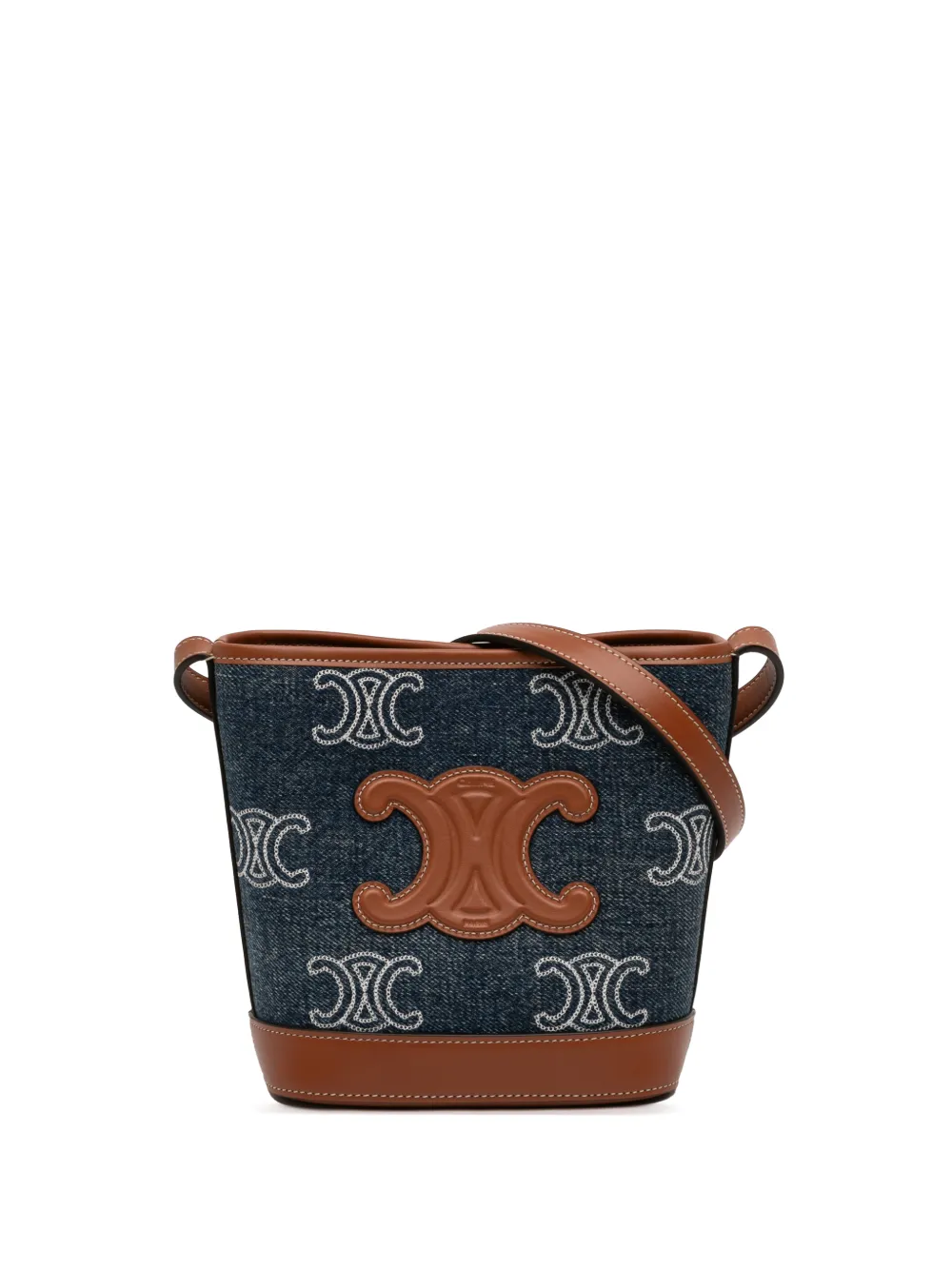 Celine Pre-Owned 2023 Small Denim Cuir Triomphe bucket bag - Blu