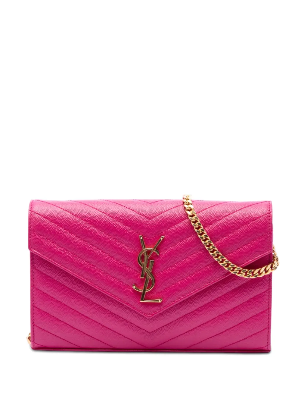Saint Laurent Pre-Owned 2022 Grain De Poudre Chevron Monogram Envelope Chain Wallet crossbody bag - Rosa