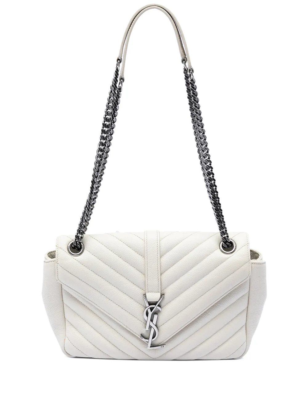Saint Laurent Pre-Owned 2015 Medium Chevron Calfskin Monogram Envelope Bag shoulder bag - Bianco