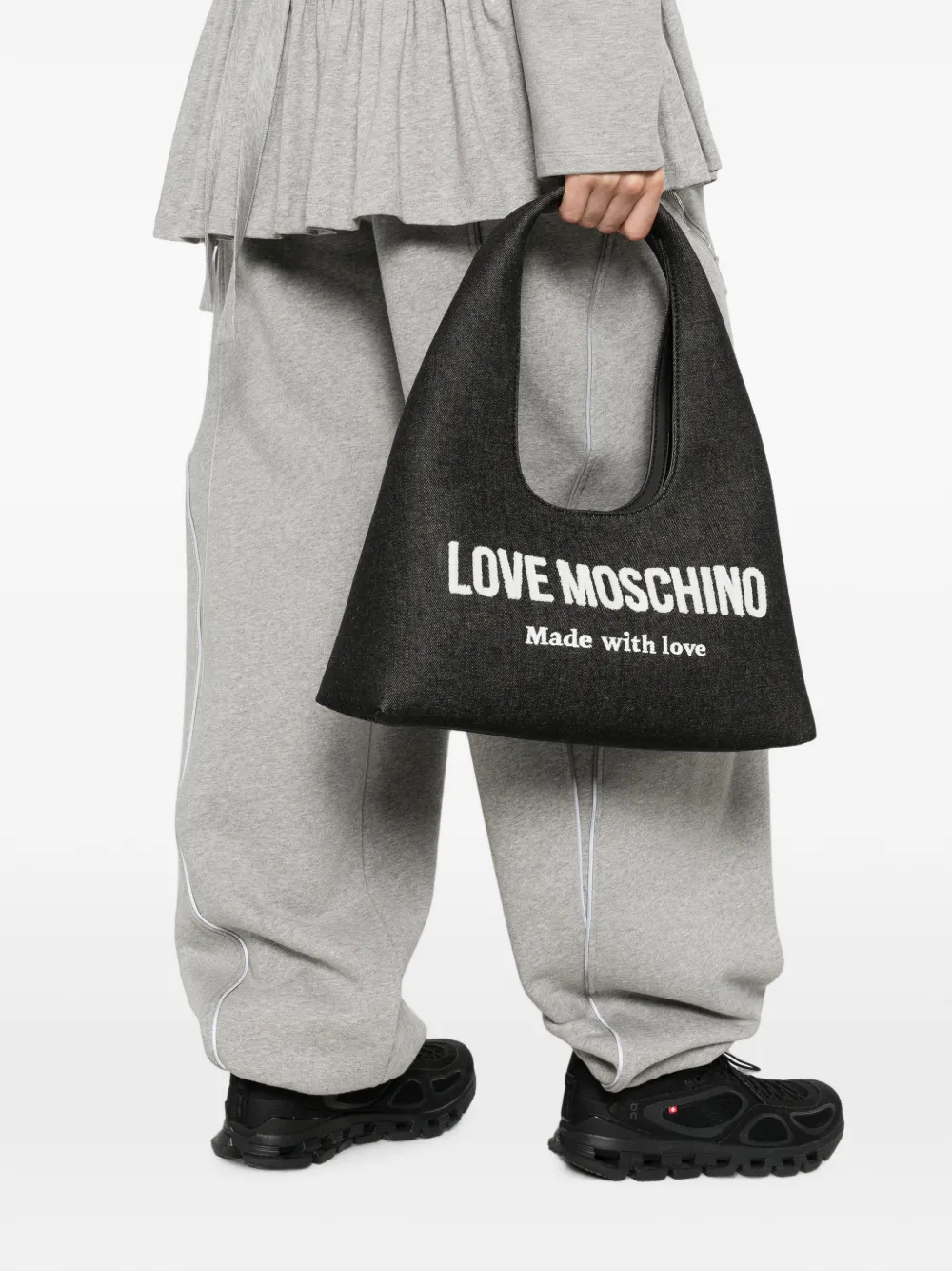 Love Moschino Schoudertas met bloemenpatch Zwart