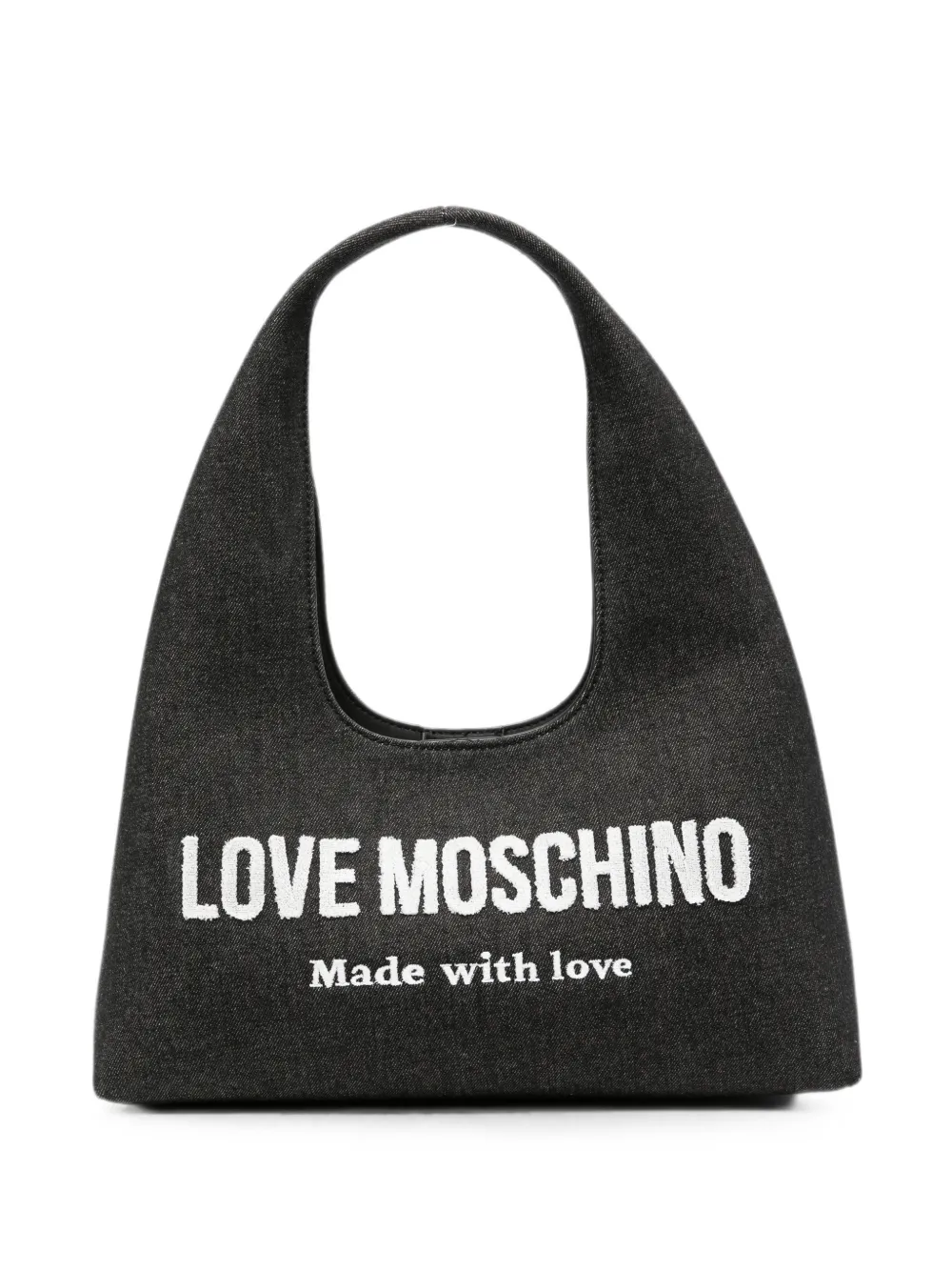 Love Moschino logo-appliqué denim shoulder bag - Nero