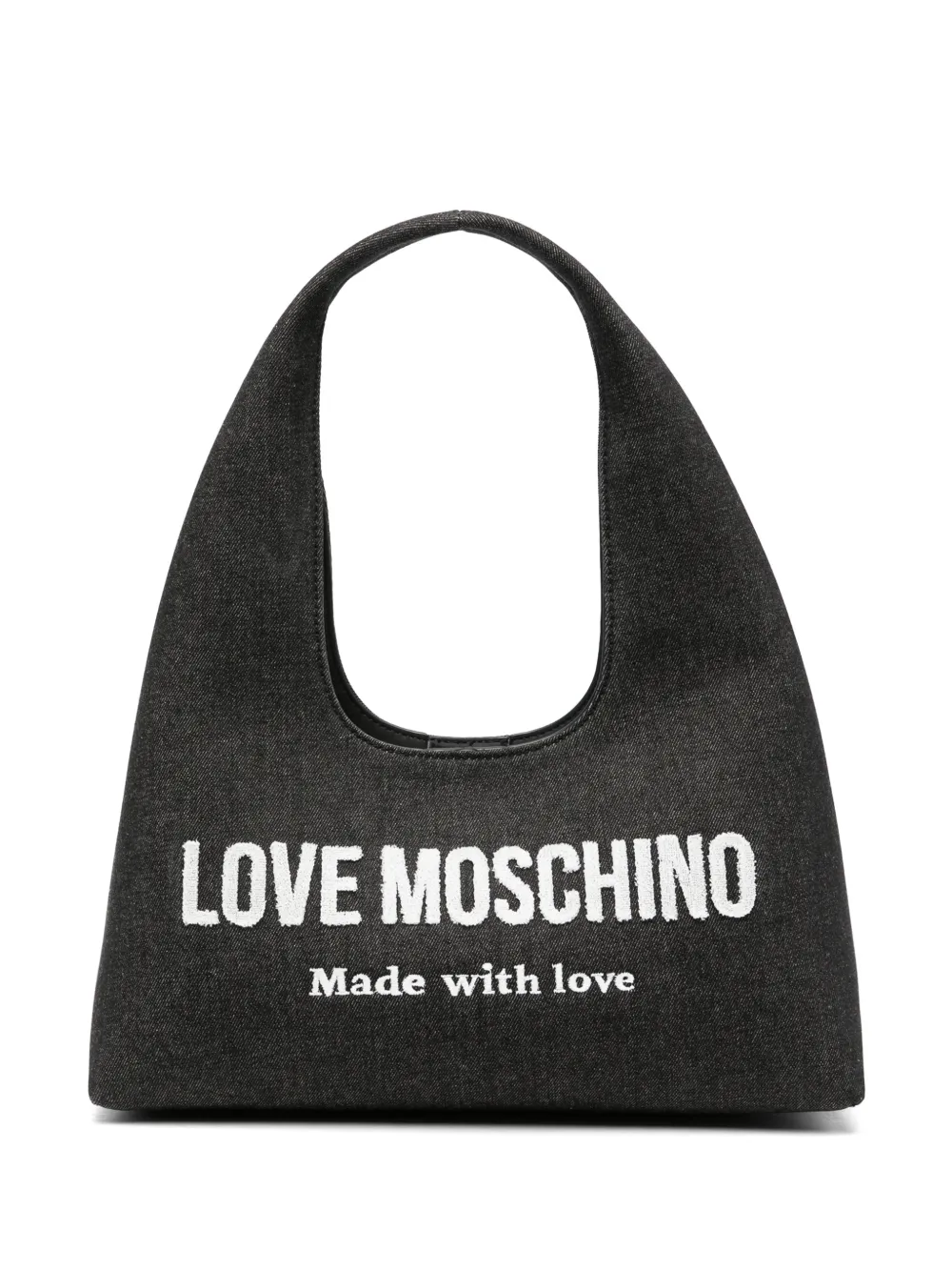 Love Moschino logo-appliqué denim shoulder bag - Nero