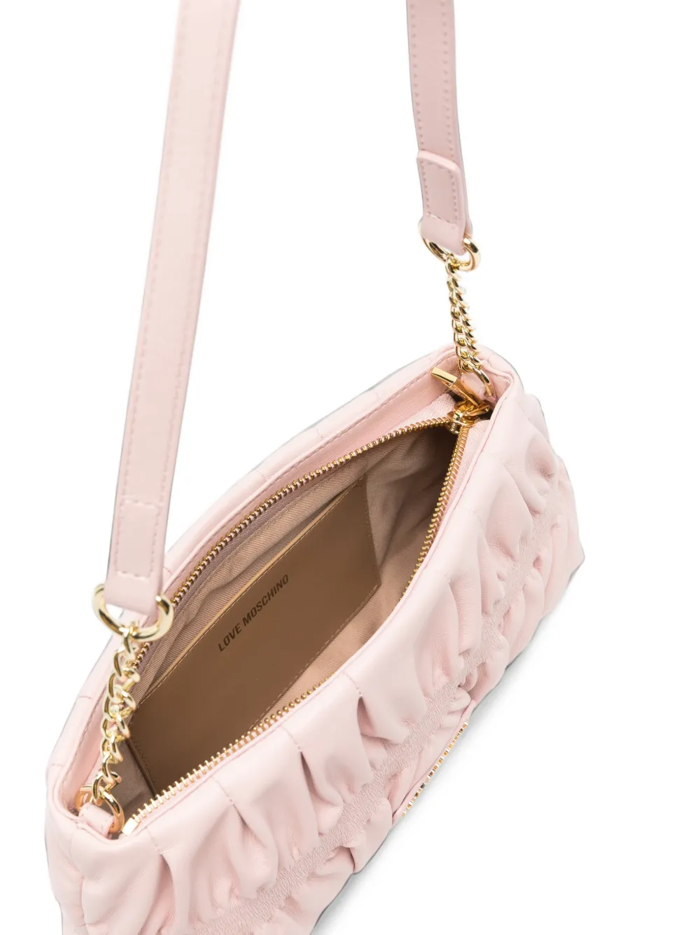 Love Moschino ruched logo-plaque shoulder bag Roze