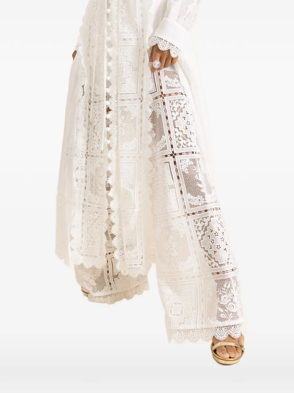 ZIMMERMANN Aster embroidered palazzo pants Beige