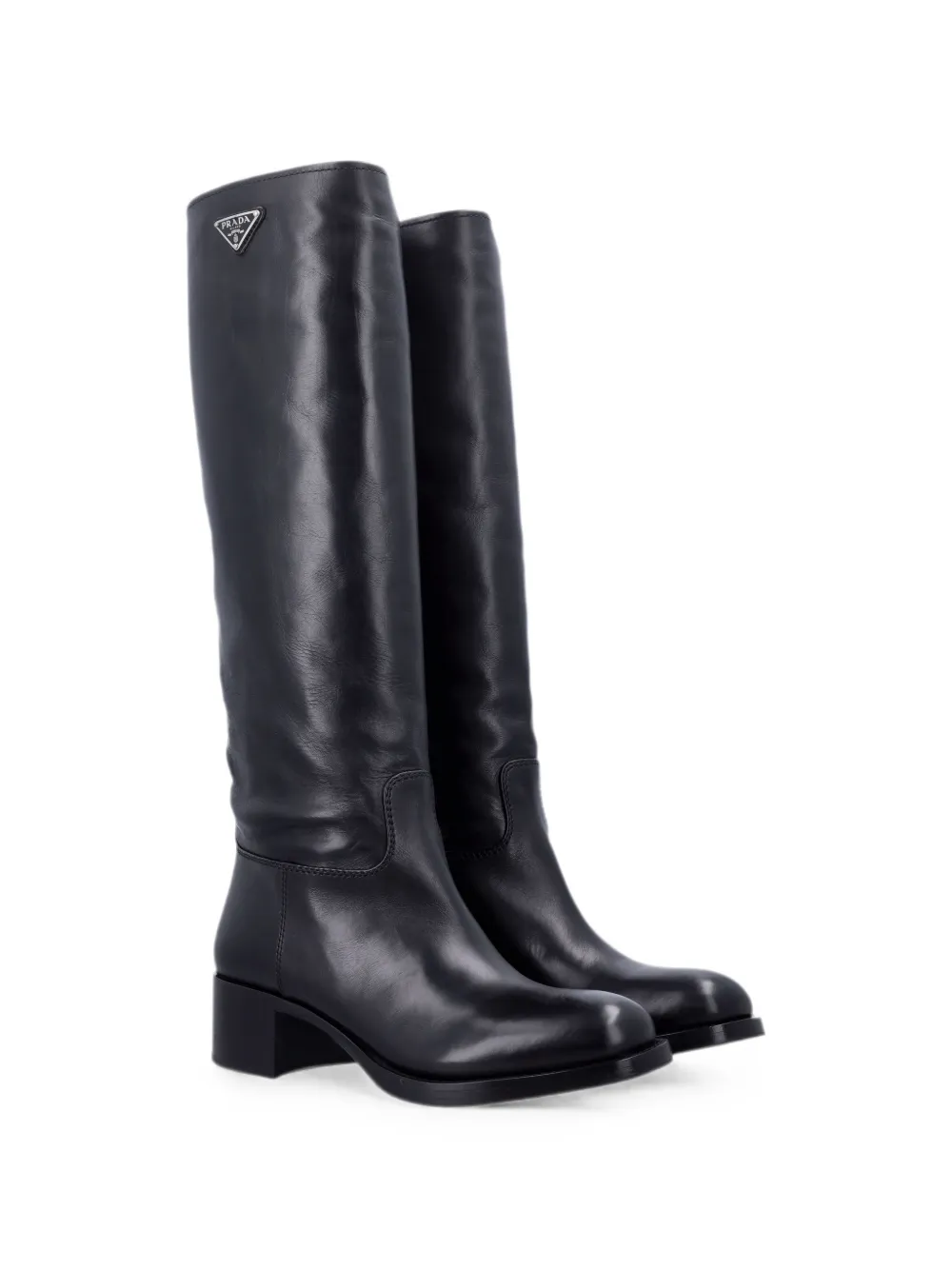 Prada logo-plaque leather boots Zwart