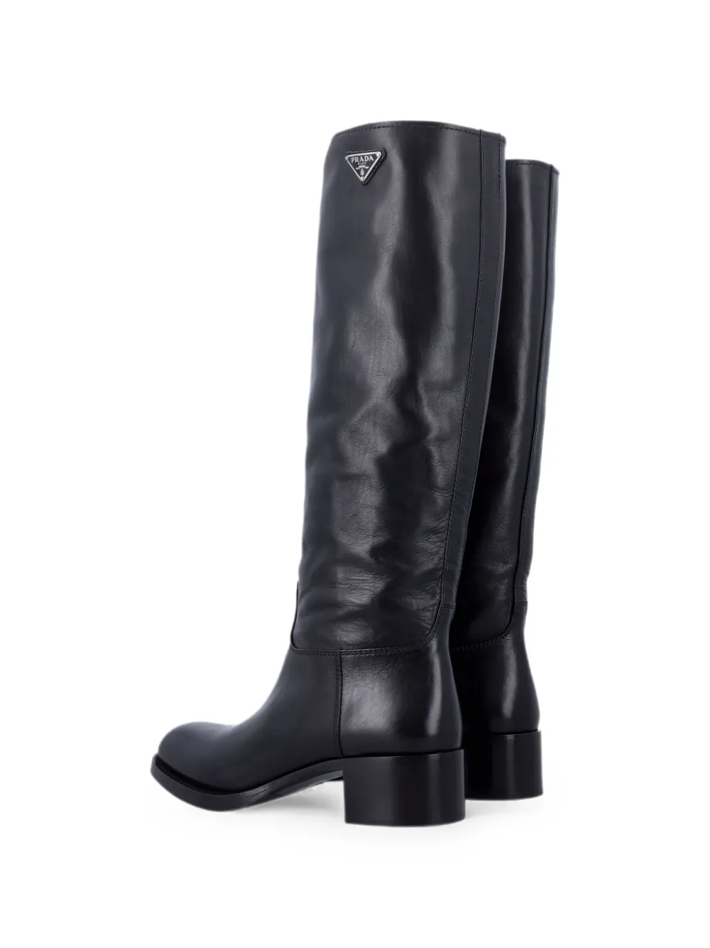 Prada logo-plaque leather boots Zwart