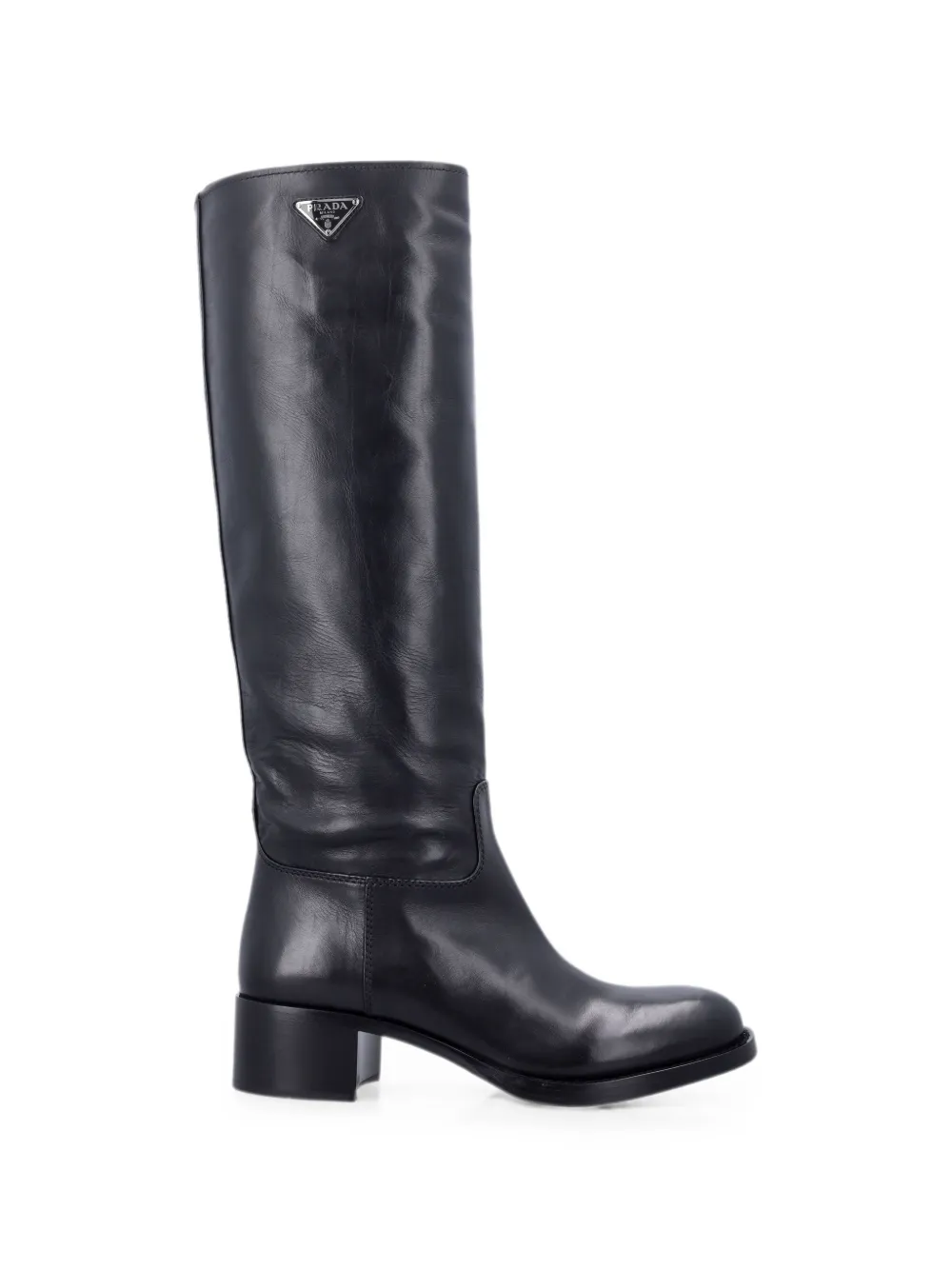 Prada logo-plaque leather boots Zwart