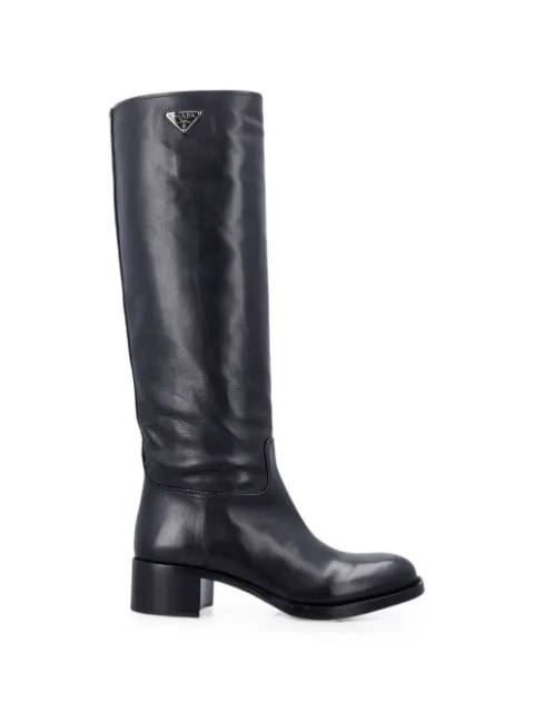 Prada logo-plaque leather boots