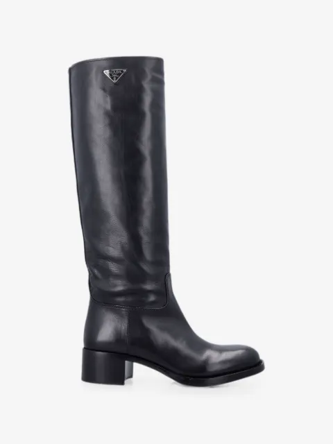 Prada logo-plaque leather boots