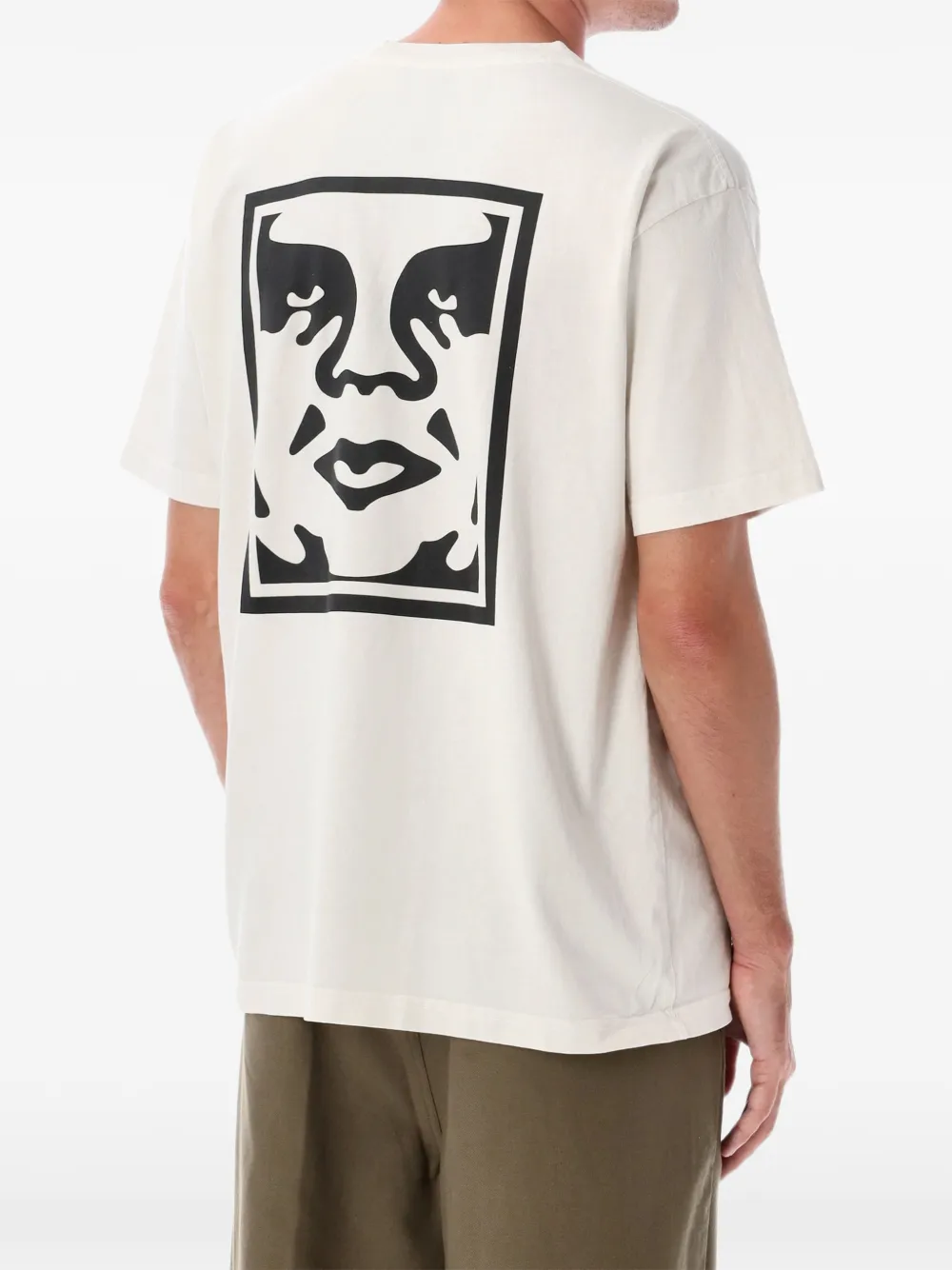 Obey Bold Icon T-shirt met gepigmenteerde gezichts- en logo-print Beige
