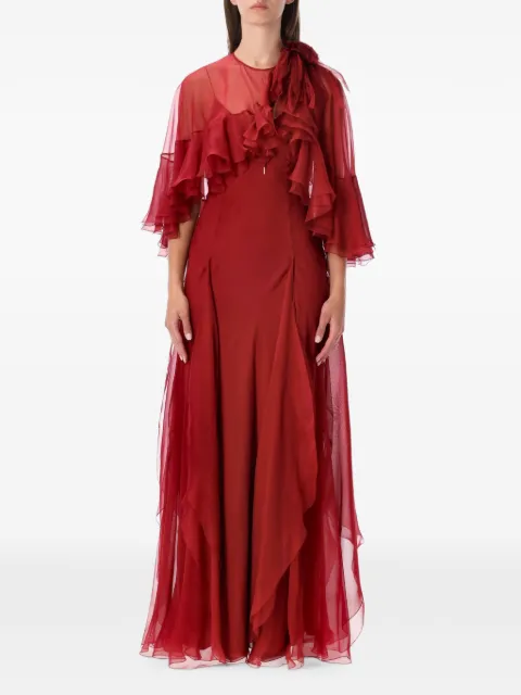 Alberta Ferretti ruffled cape-overlay maxi dress
