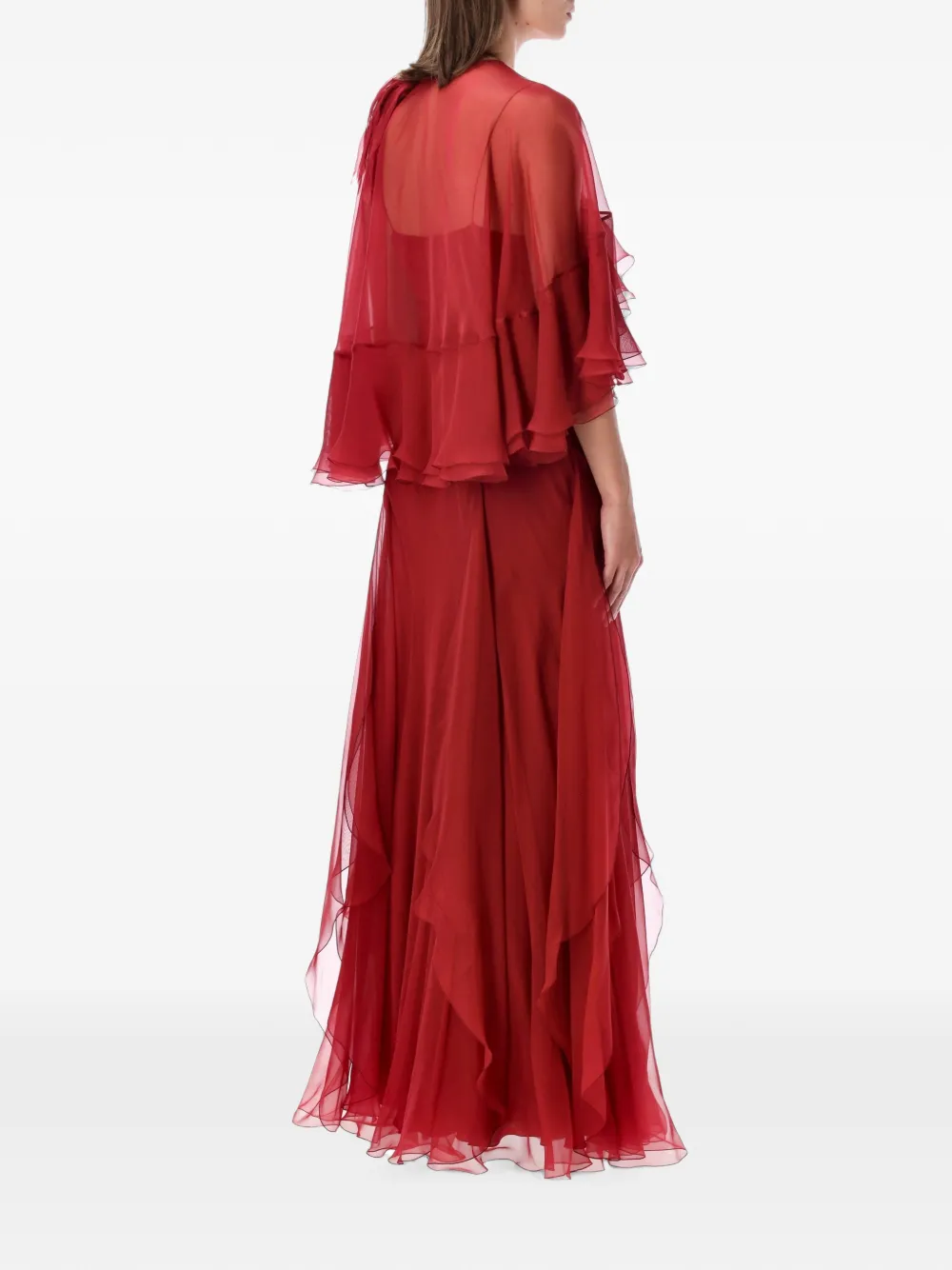 Alberta Ferretti Maxi-jurk met cape-laag en ruches Rood