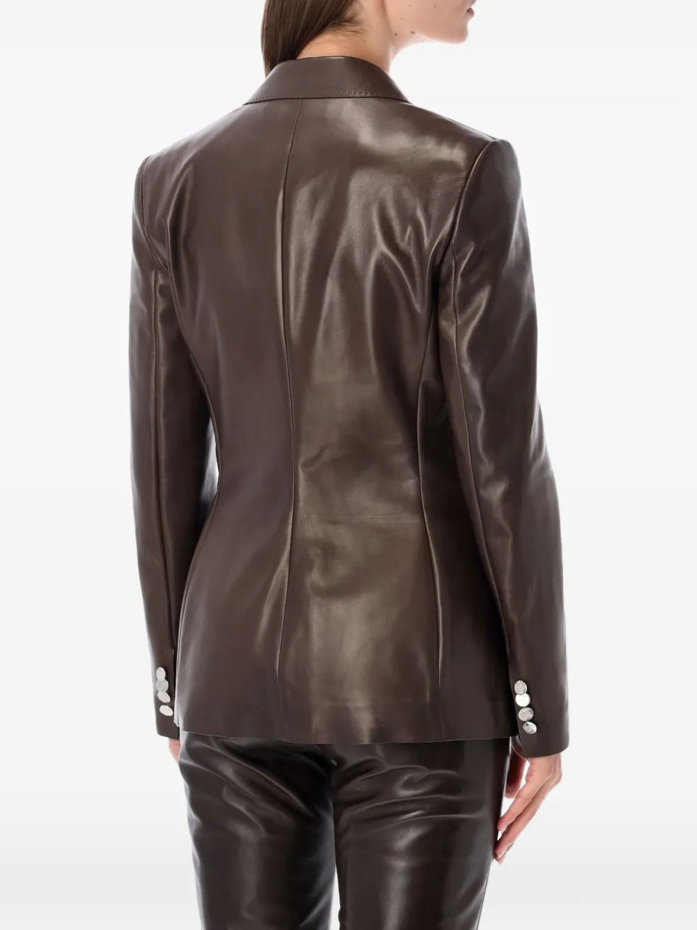 Ralph Lauren Purple Label Parker Leather Blazer in Brown, view 2