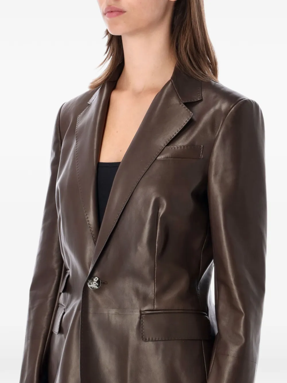 Ralph Lauren Purple Label Parker Leather Blazer in Brown, view 3