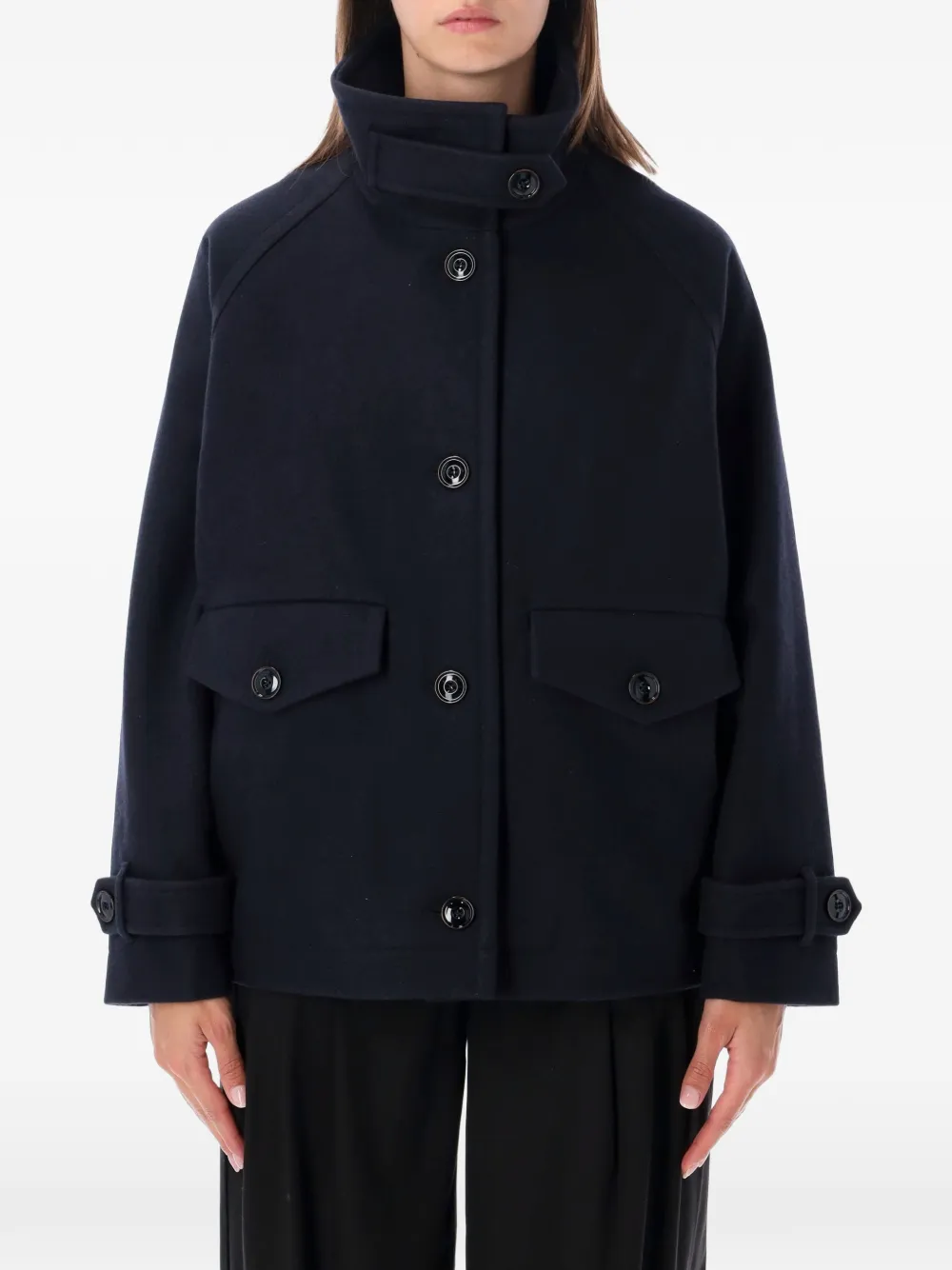 Sessùn Lee Wooly button-fastening funnel-neck coat