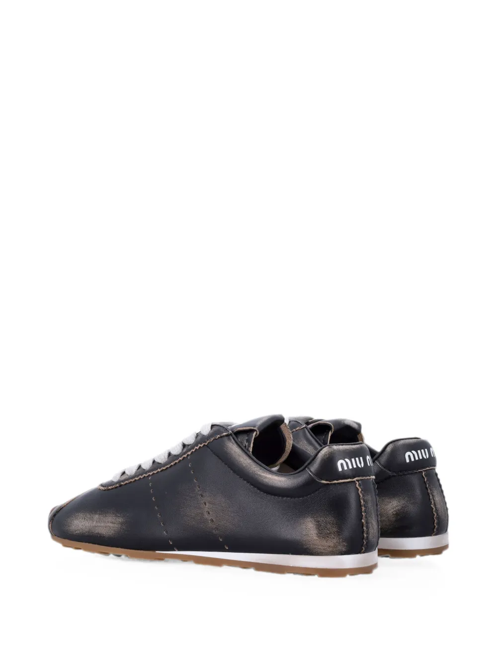 Miu distressed leather sneakers Zwart
