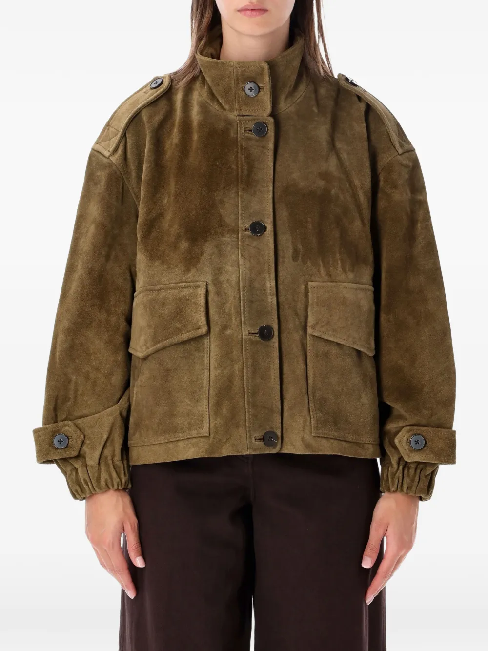 Sessun Aland Button-up Suede Jacket In Green