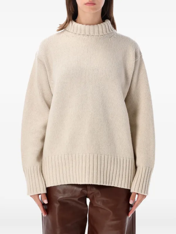 Róhe Ribbed-knit Roll-neck Sweater in Neutrals