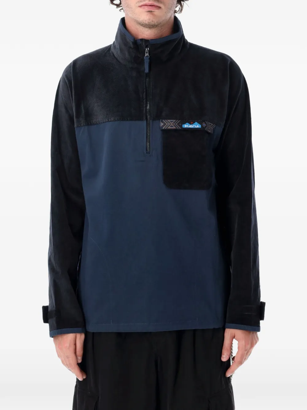 KAVU Throwshirt Flex corduroy-panelled half-zip jacket - Bleu KAVU Throwshirt Flex corduroy-panelled half-zip jacket - Bleu