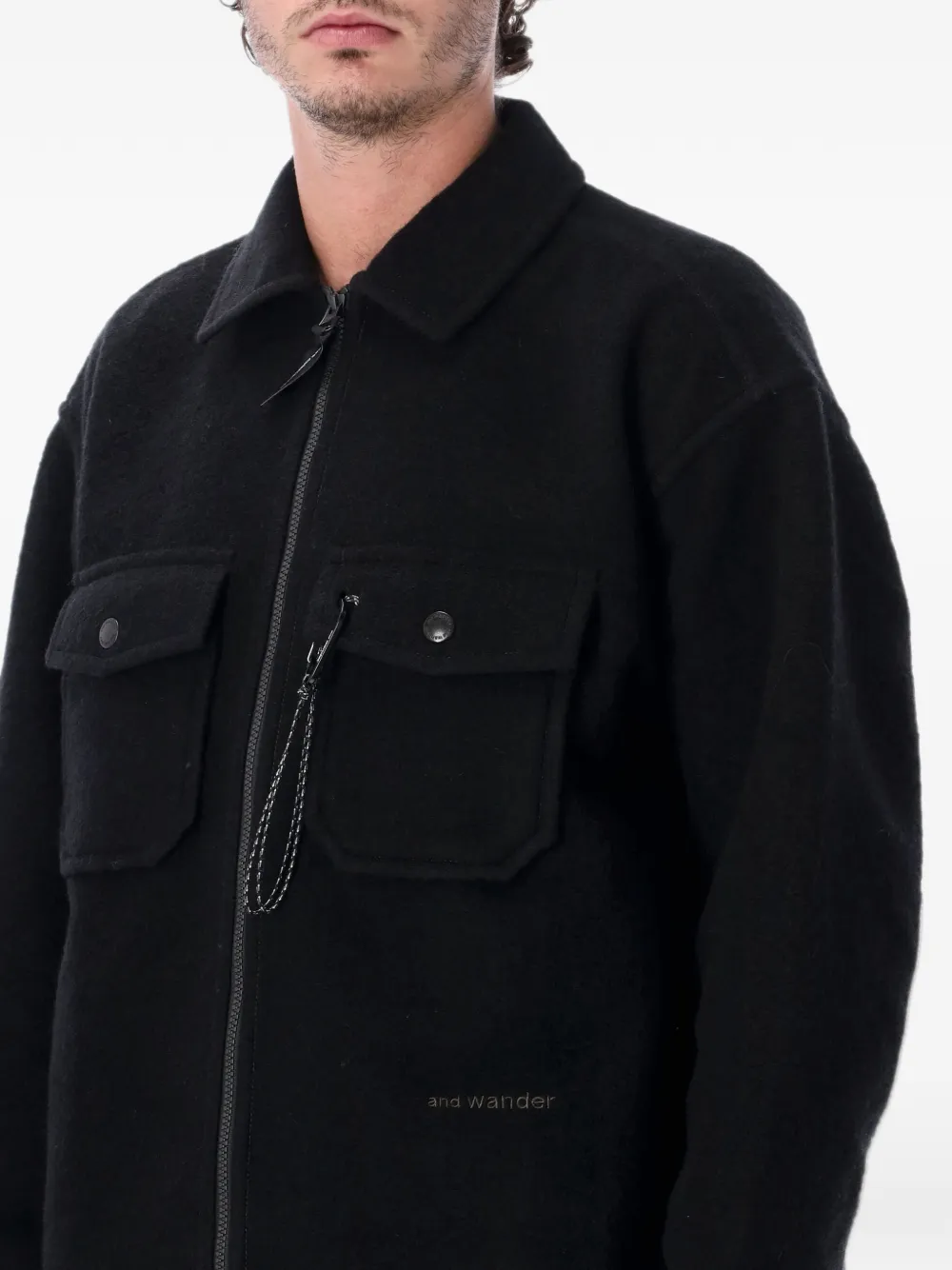 and Wander logo-lettering zip-up jacket Zwart