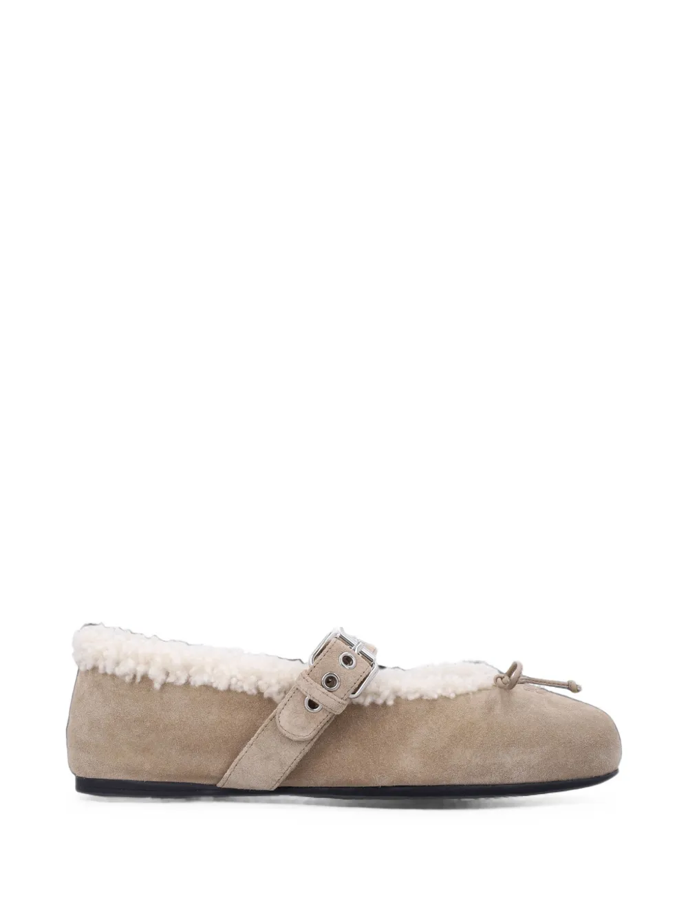 Miu Miu Ballerine con cinturino con fibbia e bordo in shearling - Toni neutri