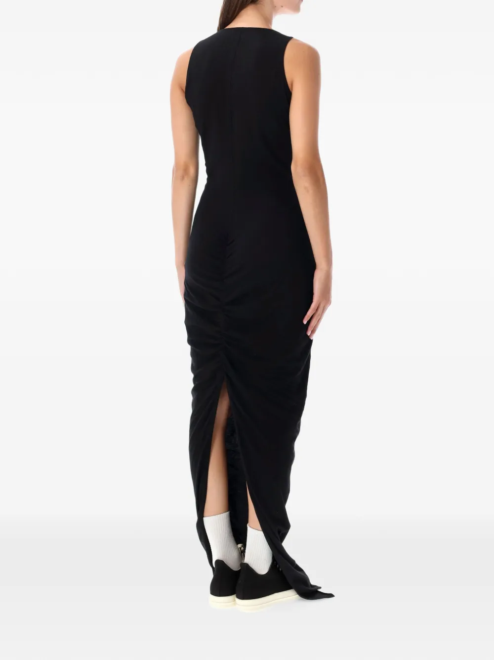 Rick Owens DRKSHDW ruched V-neck maxi dress Zwart