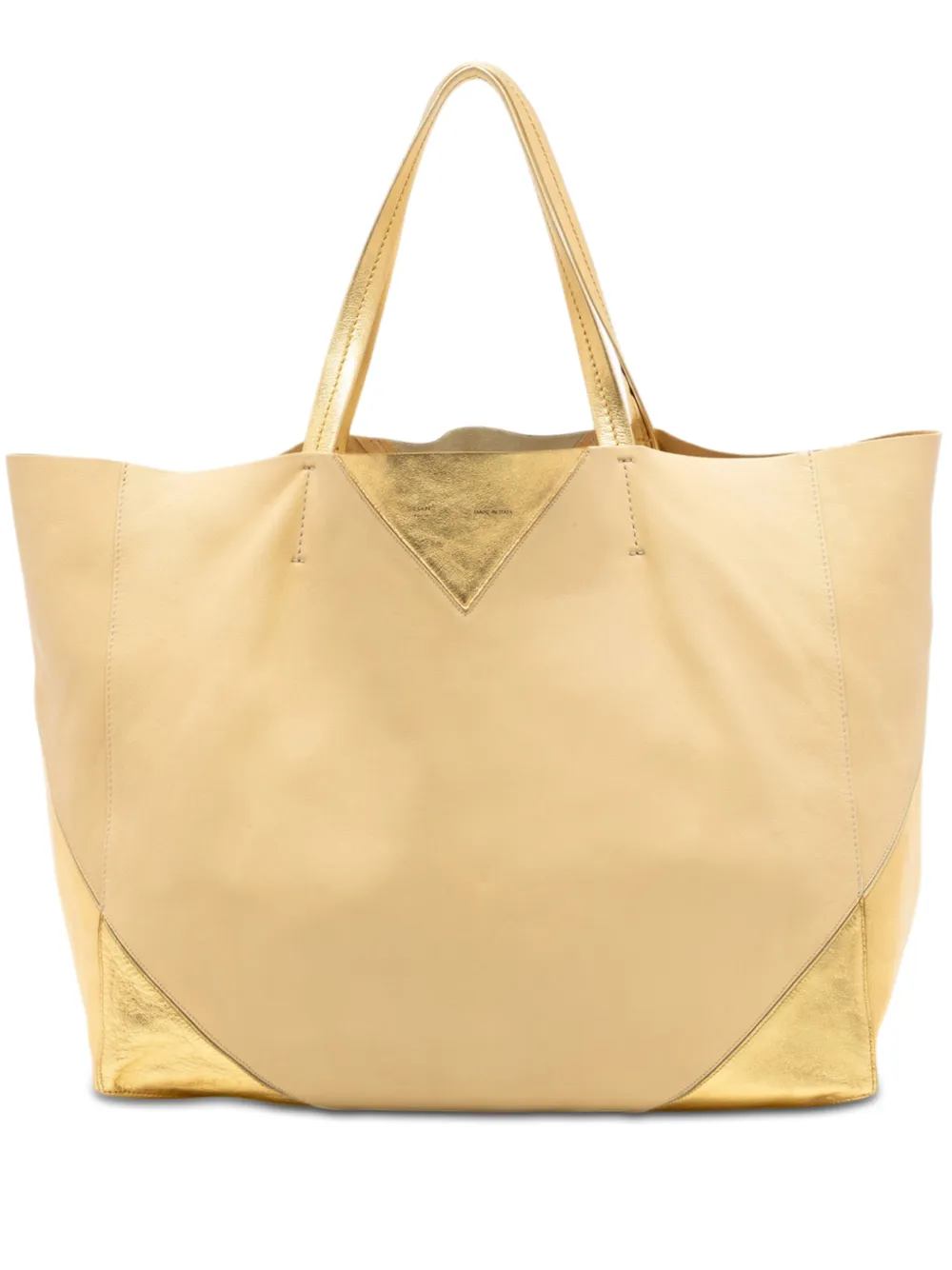 Pre-owned Celine 2000-2026 Bicolor Lambskin Horizontal Cabas Tote Bag In Gold